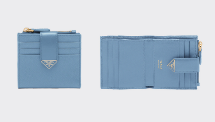 Prada皮革短錢包裝飾有金色 Prada 印字。銀包設有一個紙幣隔層、六個卡槽、硬幣袋，實用之餘，星空藍色更令女生無可抗拒此禮物。 9. 女裝名牌短銀包禮物推介：Louis Vuitton